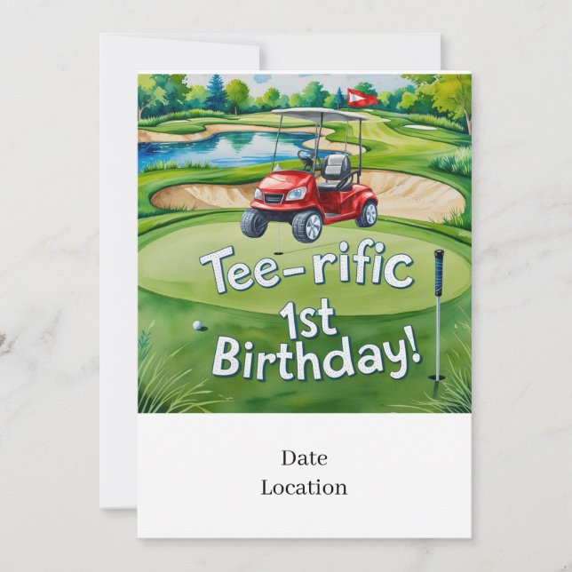 Golf 1st Birthday golfer  is Turning one Invitation (Front)