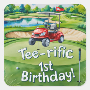 Golf 1st Birthday golfer is Turning one Square Sticker