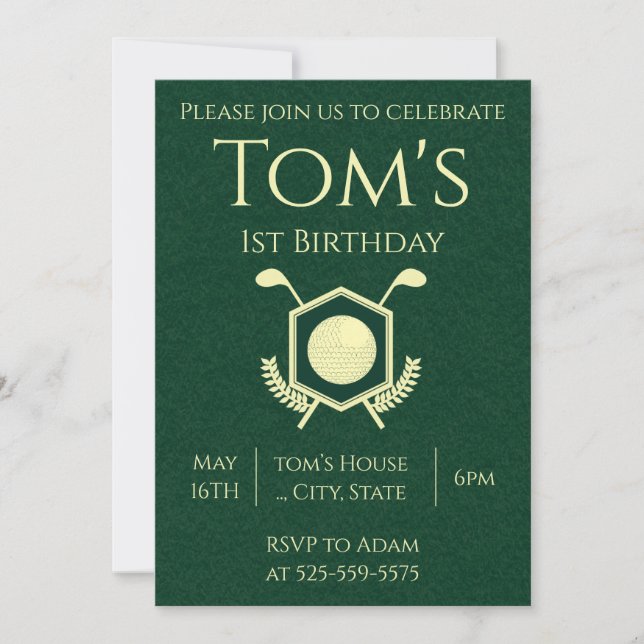 Golf 1st Birthday  Invitation (Front)