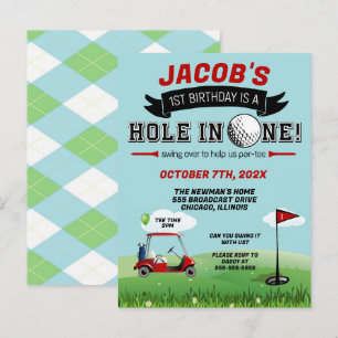 Golf 1st birthday Invitation Postcard