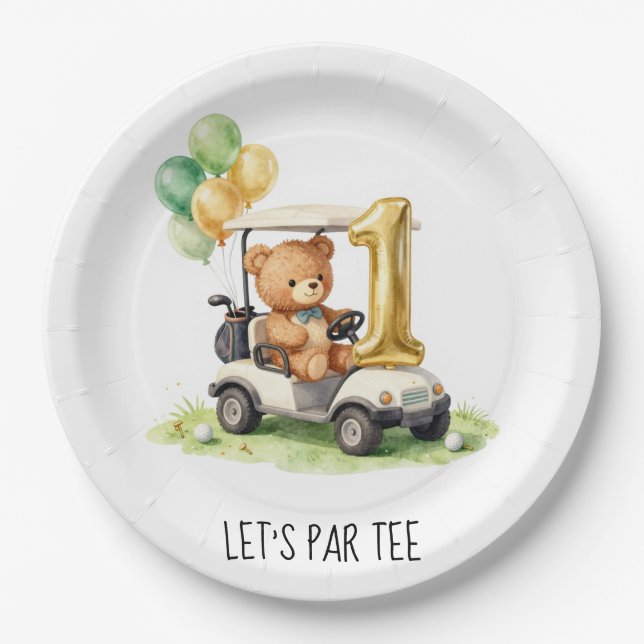 Golf 1st Birthday Let's Par Tee Paper Plate (Front)