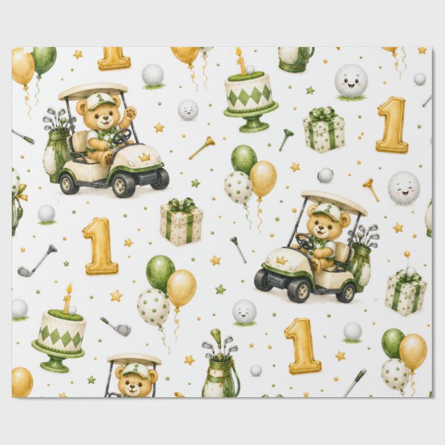 Golf 1st Birthday   Let's Par-Tee  Wrapping Paper (Flat)