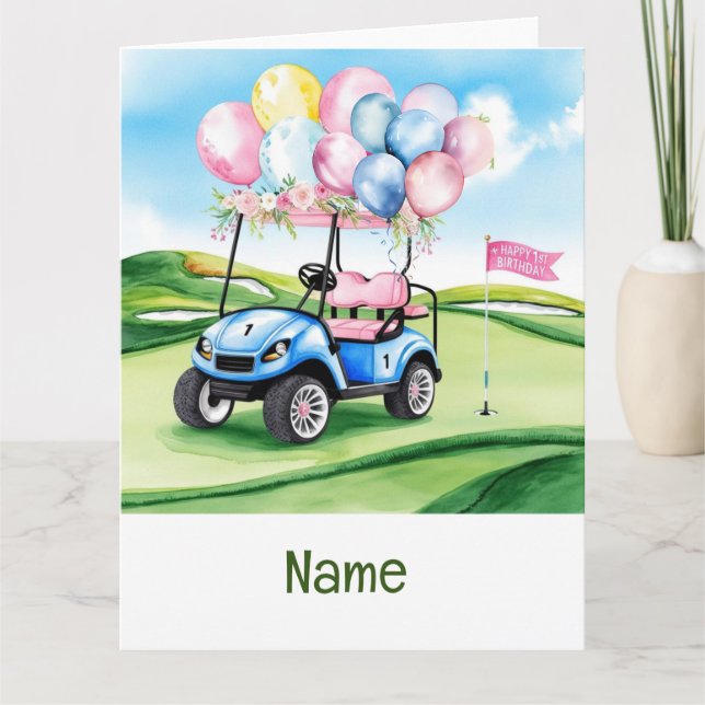 Golf 1st birthday one year old golfer  card (Front)