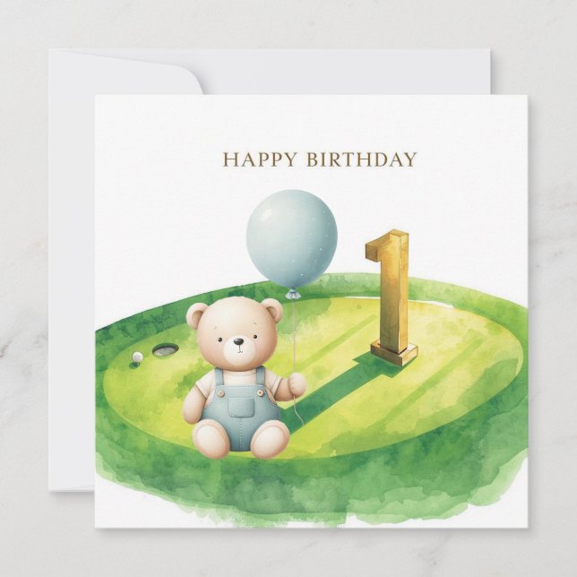Golf 1st birthday one year old golfer  card (Front)