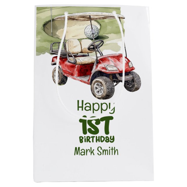 Golf 1st birthday one year old golfer  medium gift bag (Front)