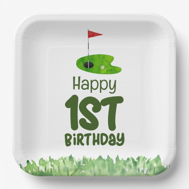 Golf 1st birthday one year old golfer  paper plate (Front)