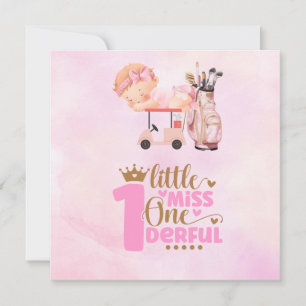 Golf 1st birthday one year old golfer pink invitation