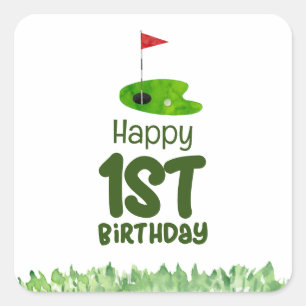Golf 1st birthday one year old golfer square sticker