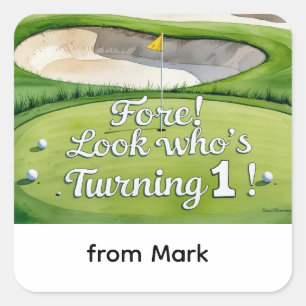 Golf 1st birthday one year old golfer  square sticker
