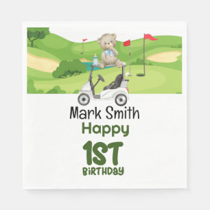 Golf 1st birthday one year old golfer with cart napkin