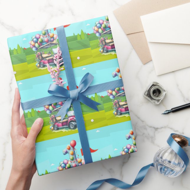 Golf 1st birthday one year old golfer with cart wrapping paper (Gifting)