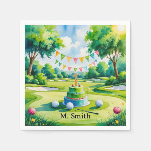 Golf 1st birthday one year old golfer with Name Napkin