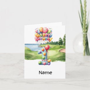 Golf 1st birthday one year old golfer with number card
