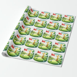 Golf 1st birthday one year old golfer with number wrapping paper