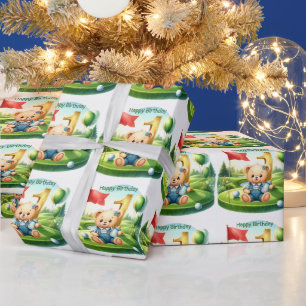 Golf 1st birthday one year old golfer with number wrapping paper