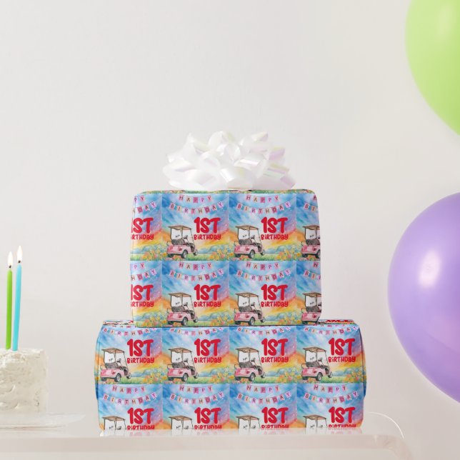 Golf 1st birthday one year old golfer wrapping paper (Party Gifts)