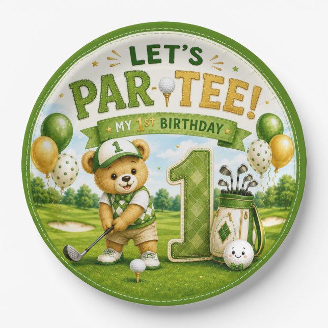 Golf 1st Birthday Party  Paper Plate (Front)