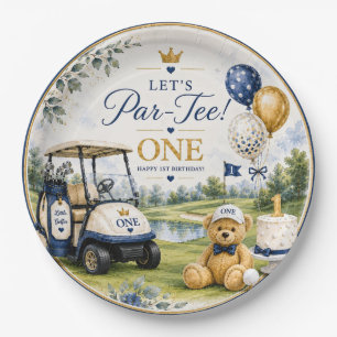 Golf 1st Birthday Round with Golf Cart Paper Plate