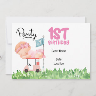 Golf 1st Birthday save the date for baby girl Invitation