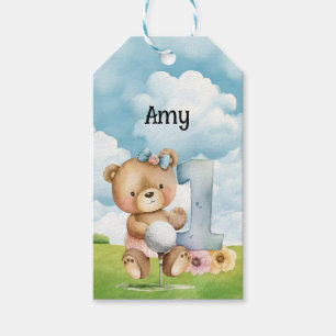 Golf 1st Birthday Teddy Bear golfer in golf course Gift Tags
