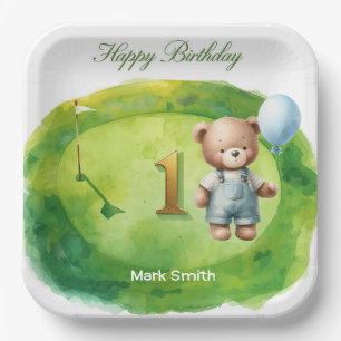 Golf 1st Birthday themed on Putting Green Paper Plate