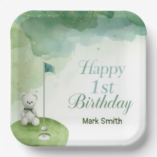 Golf 1st Birthday themed on Putting Green Paper Plate