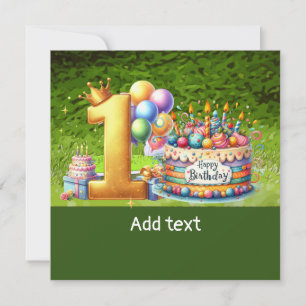 Golf 1st Birthday with cake on green grass Card