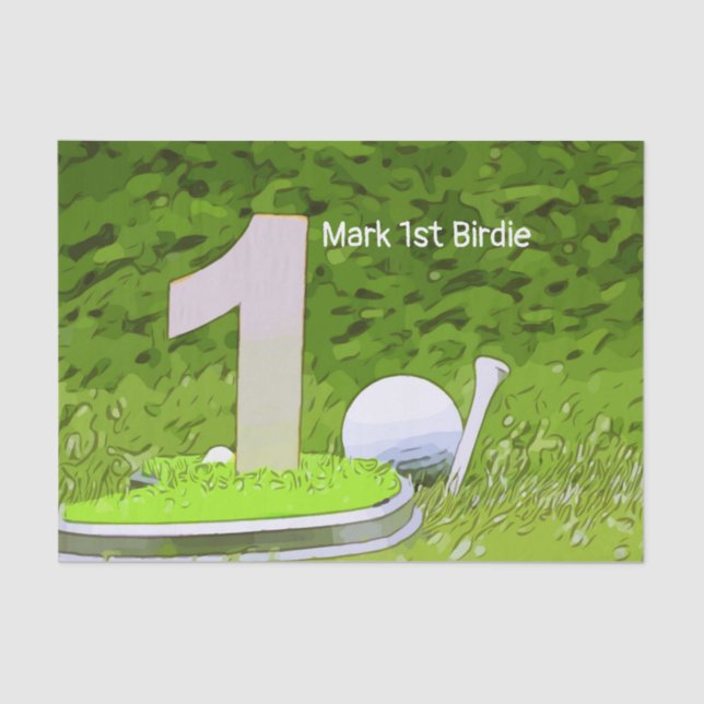 Golf 1st Birthday with number one on green grass Tissue Paper (Front)
