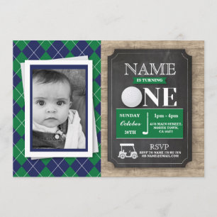 Golf 1st First One 1 Birthday Party Photo Invite