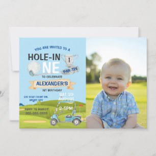 Golf 1st Hole-in-One Photo Birthday Party Boy Invitation