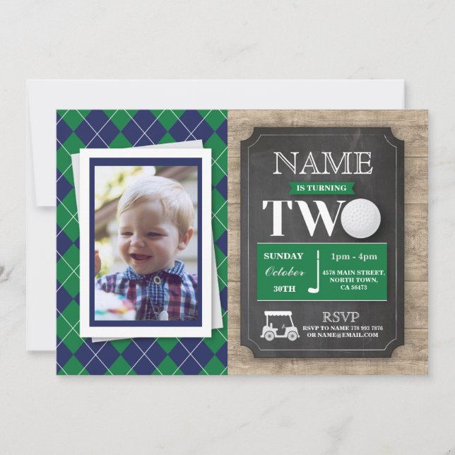 Golf 2nd Second Two 2 Birthday Party Photo Invite (Front)