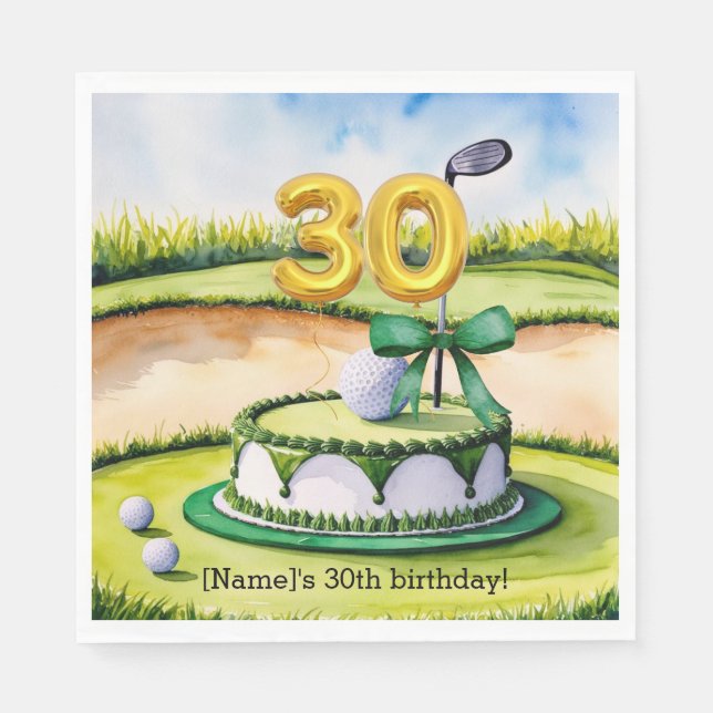 Golf 30th Birthday Cake for Golfer Party  Napkin (Front)