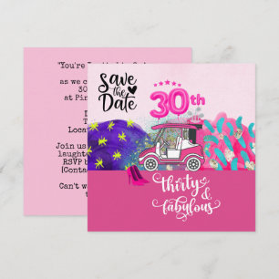 Golf  30th Birthday for woman golfer pink theme Save The Date