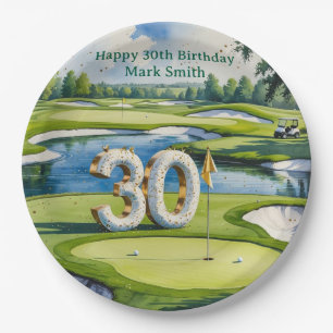 Golf 30th Birthday on golf course Paper Plate