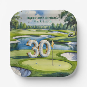 Golf 30th Birthday on golf course Paper Plate