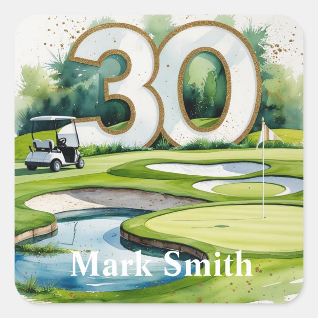 Golf 30th Birthday on golf course Square Sticker (Front)