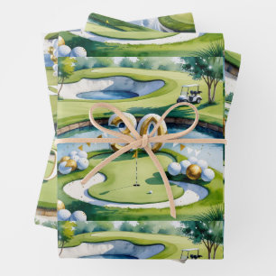 Golf 30th Birthday on golf course with Number Wrapping Paper Sheet