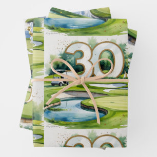 Golf 30th Birthday on golf course with Number  Wrapping Paper Sheet