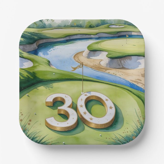 Golf 30th Birthday Party on Course Paper Plate (Front)