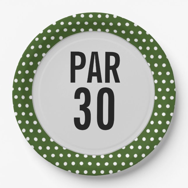Golf 30th birthday polka dot golfer's birthday paper plate (Front)