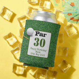 Golf 30th Birthday with golf ball on green grass Can Cooler