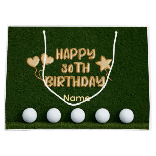 Golf 30th Birthday with golf balls on green grass Large Gift Bag