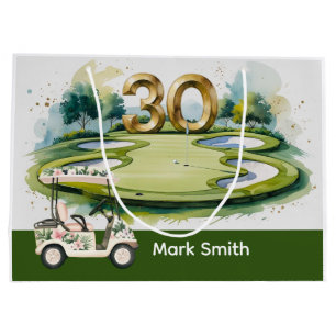 Golf 30th Birthday with Number 30 on green  Large Gift Bag