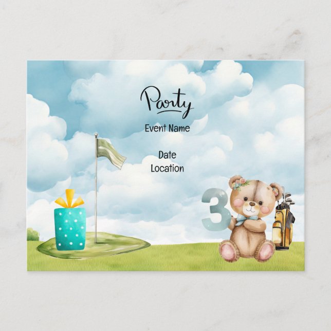 Golf 3rd Birthday save the date for baby boy Postcard (Front)