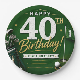 Golf 40th Birthday Anniversary on green Paper Plate