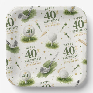 Golf 40th Birthday Anniversary on green Paper Plate