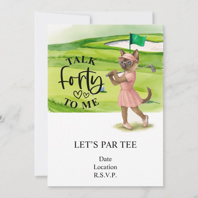 Golf  40th Birthday for cat woman golfer on course Invitation (Front)