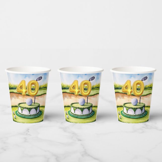 Golf 40th Birthday for Golfer with golf cake Paper Cups (Multi)