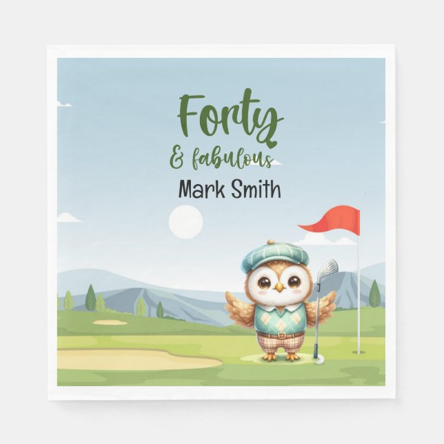 Golf  40th birthday party golfer birthday napkin (Front)
