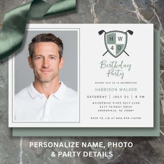 Golf 40th Birthday Party Photo Modern Green Invitation